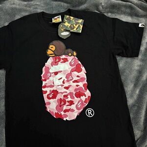 Black The bathing ape T-Shirt with Pink and Red Graphic